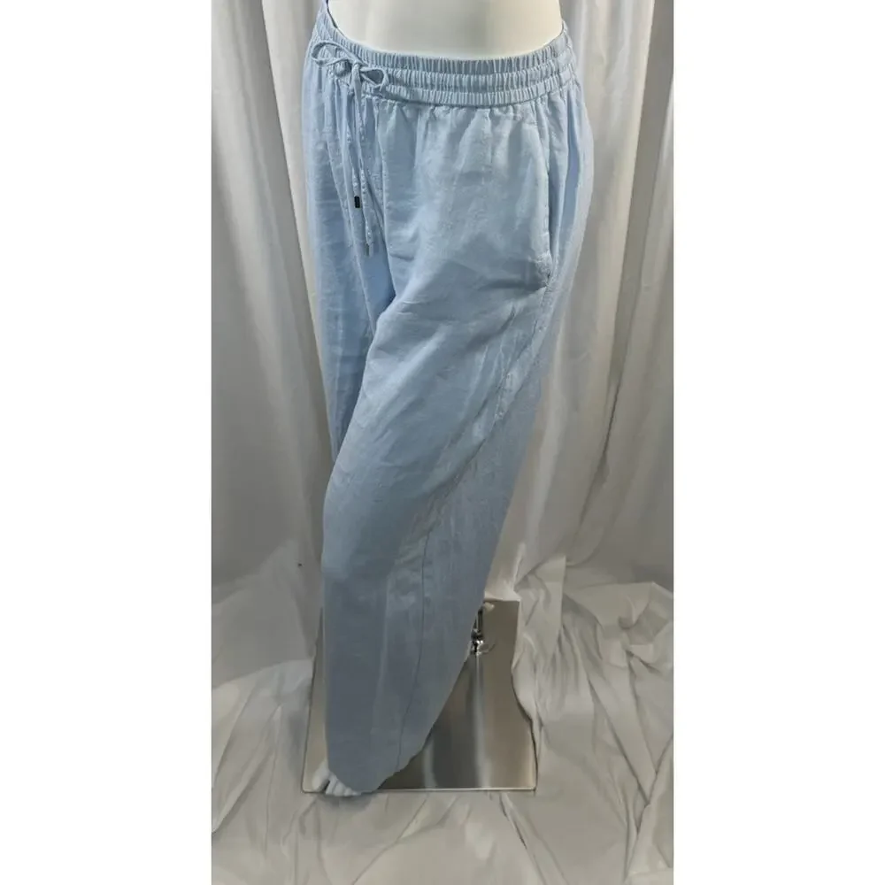 Zara Light Blue Linen Drawstring Pants